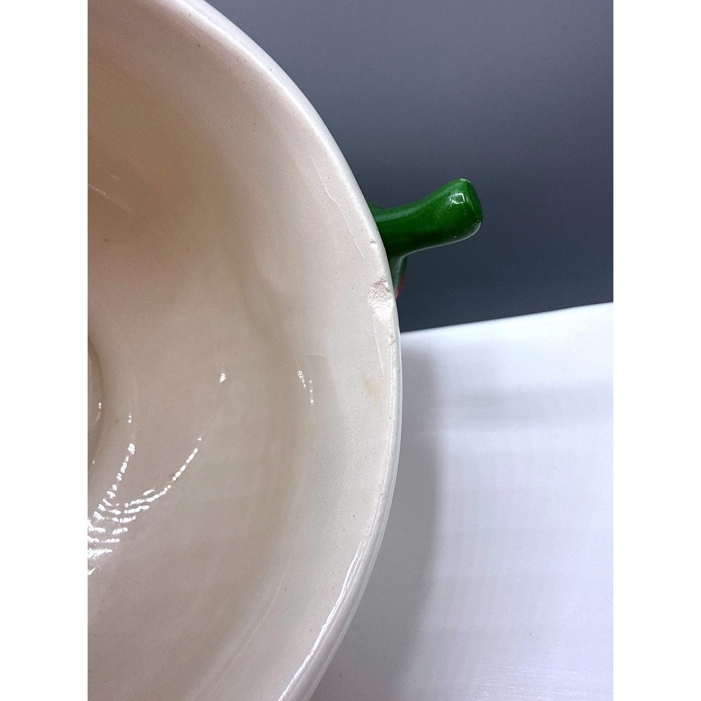 Ceramic Salsa Bowl with Lid and Spoon Red Chili Pepper Handles White Glossy - Picture 8 of 16